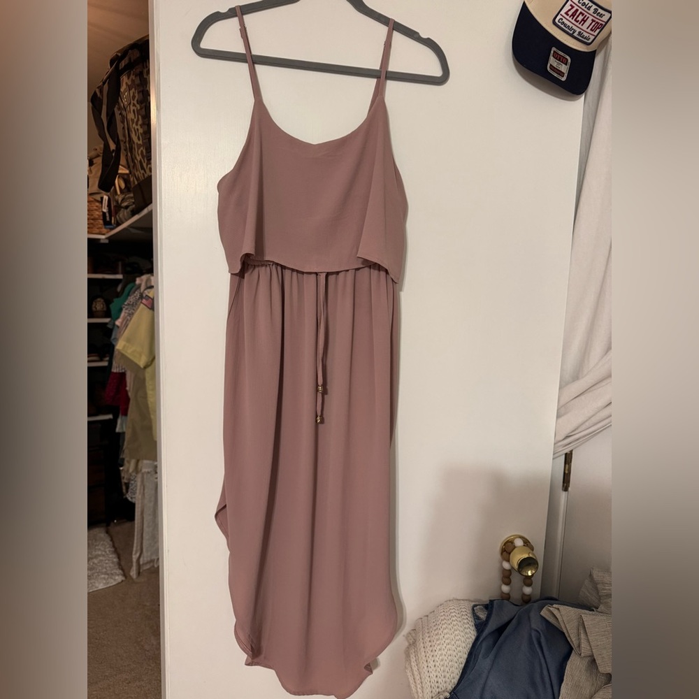 Sleeveless Dusty Rose Maxi Dress with Drawstring Waist